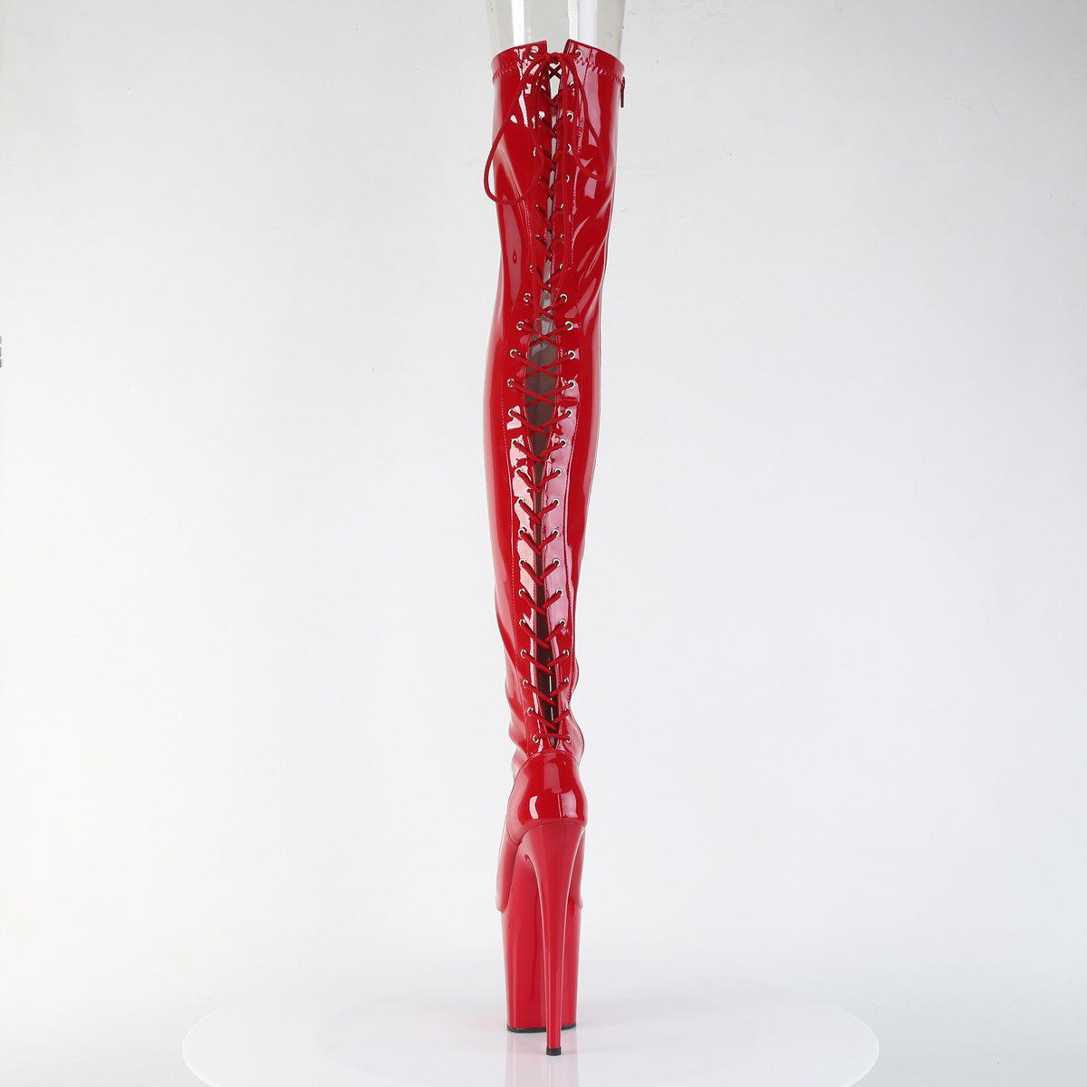FLAMINGO-3850 *8" Heel, 4" PF Lace-Up Back Stretch Thigh Boot, Side Zip