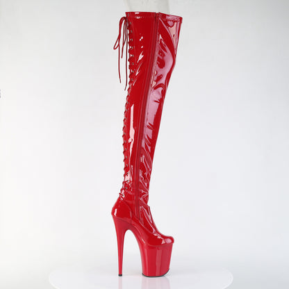 FLAMINGO-3850 *8" Heel, 4" PF Lace-Up Back Stretch Thigh Boot, Side Zip