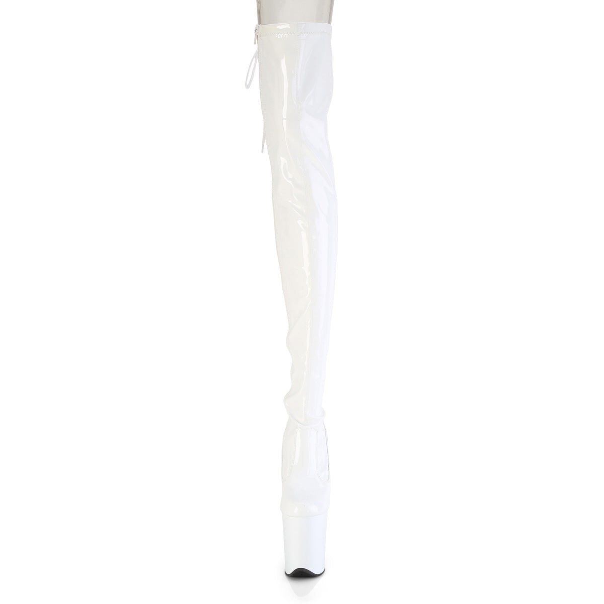 FLAMINGO-3850 *8" Heel, 4" PF Lace-Up Back Stretch Thigh Boot, Side Zip