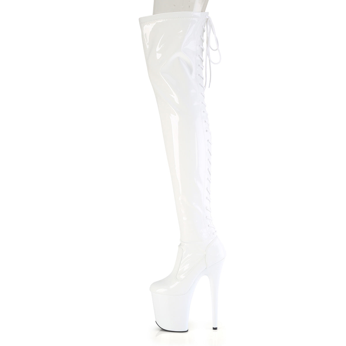 FLAMINGO-3850 *8" Heel, 4" PF Lace-Up Back Stretch Thigh Boot, Side Zip