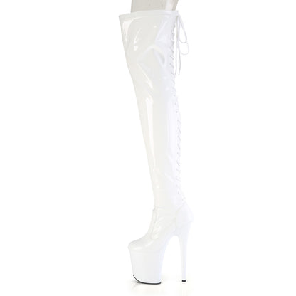 FLAMINGO-3850 *8" Heel, 4" PF Lace-Up Back Stretch Thigh Boot, Side Zip