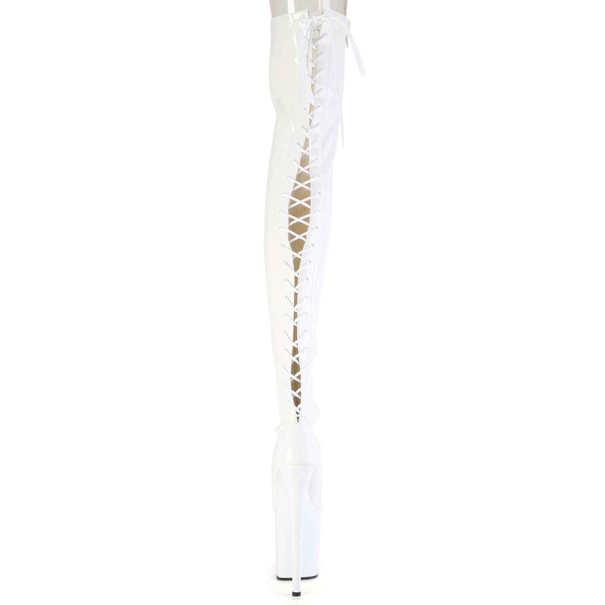 FLAMINGO-3850 *8" Heel, 4" PF Lace-Up Back Stretch Thigh Boot, Side Zip