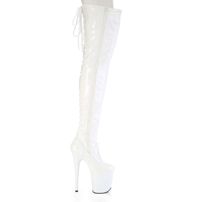 FLAMINGO-3850 *8" Heel, 4" PF Lace-Up Back Stretch Thigh Boot, Side Zip