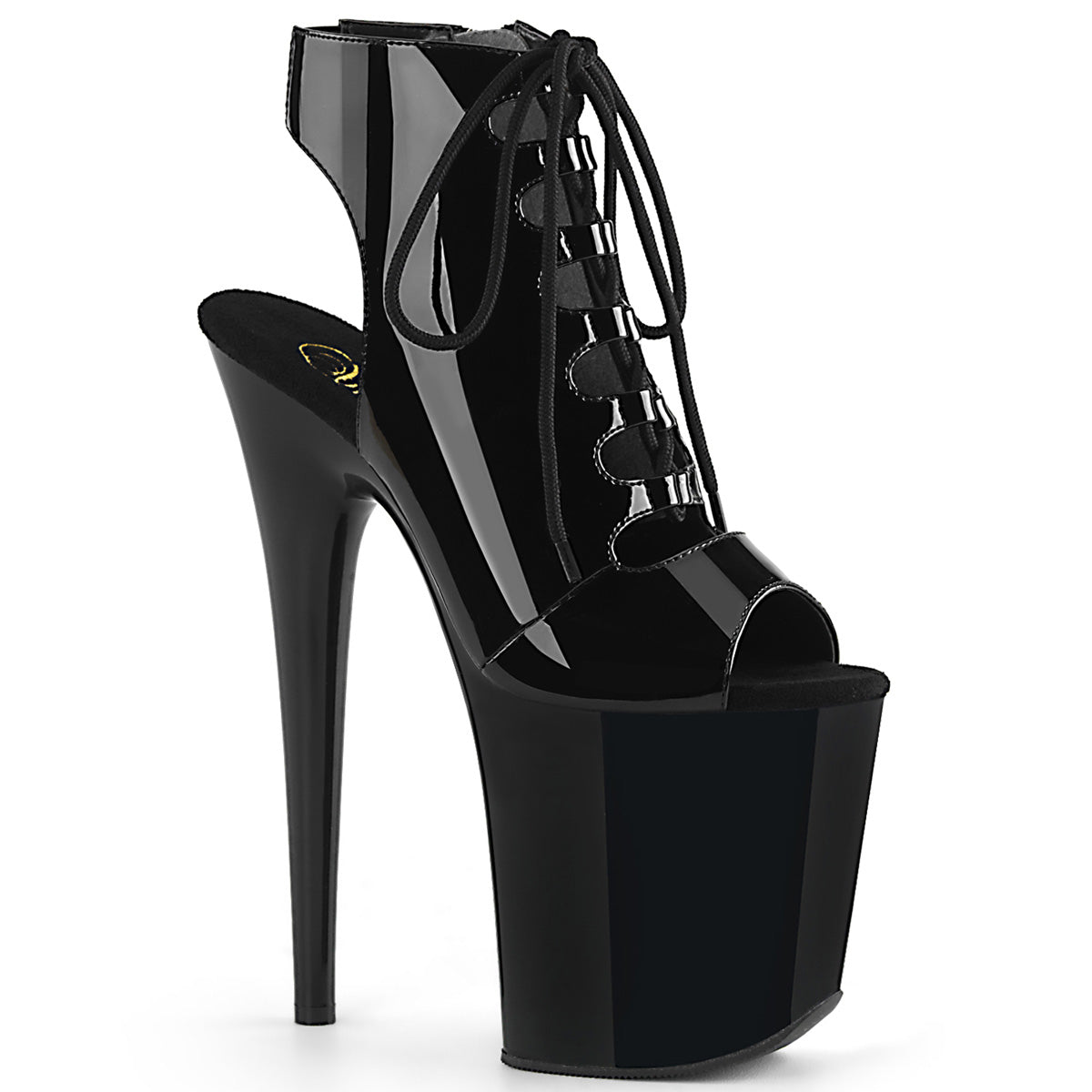 FLAMINGO-800-20 8" Heel, 4" PF Open Toe/Heel Front Lace Up Ankle Bootie