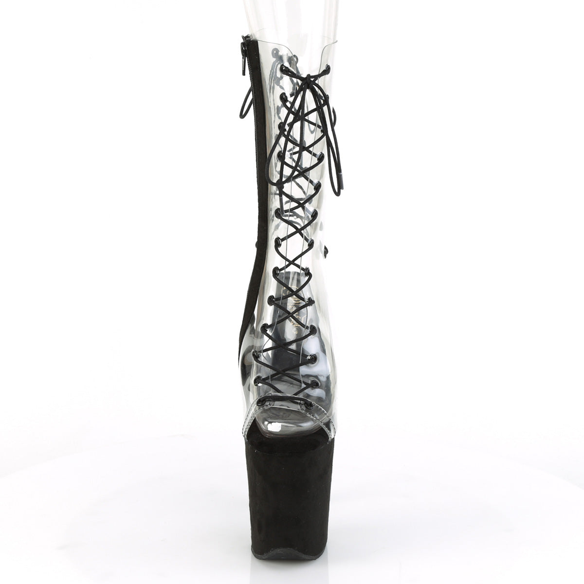 FLAMINGO-800-60FS *8" Heel, 4" PF Lace-Up Mid Calf Boot, Side Zip