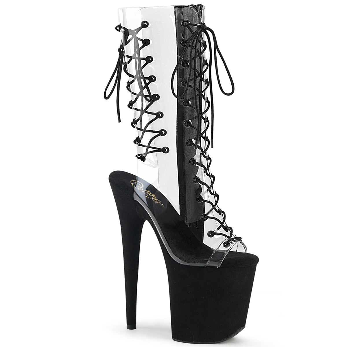 FLAMINGO-800-60FS *8" Heel, 4" PF Lace-Up Mid Calf Boot, Side Zip