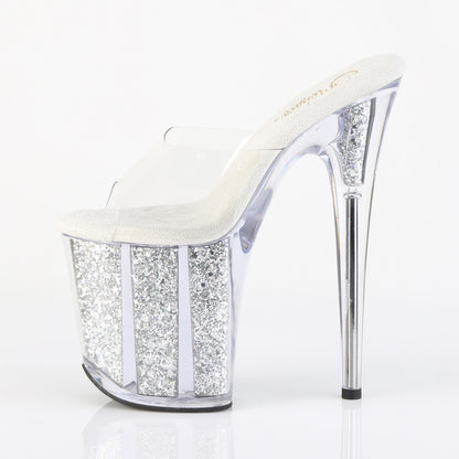 FLAMINGO-801G 8" Heel, 4" PF Slide w/Glitter-filled Bottom