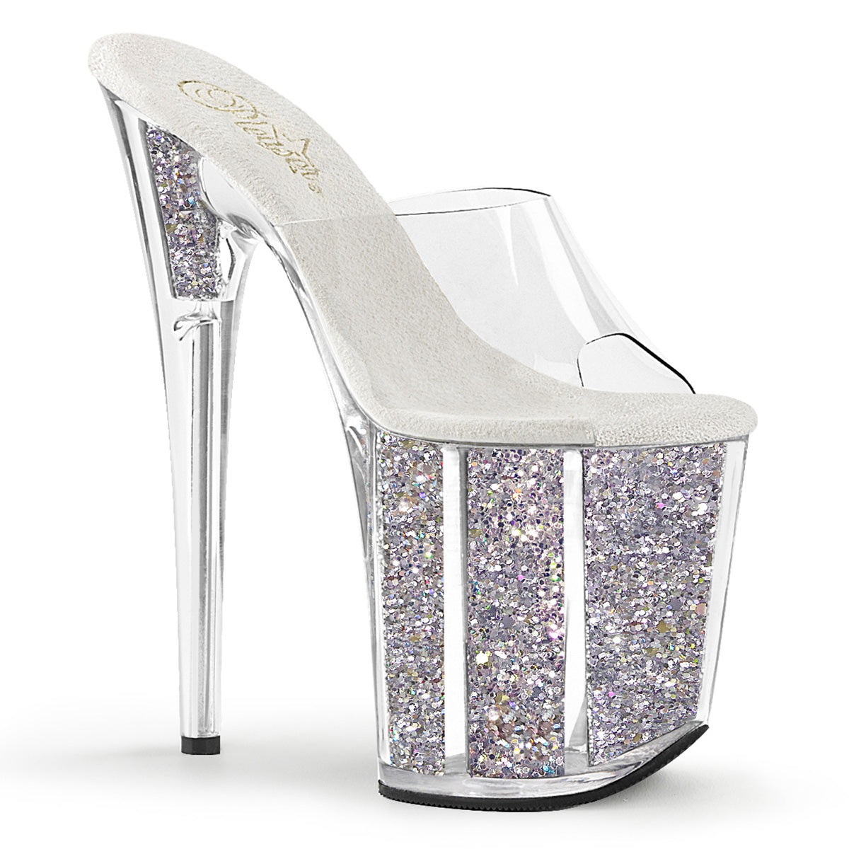 FLAMINGO-801G 8" Heel, 4" PF Slide w/Glitter-filled Bottom