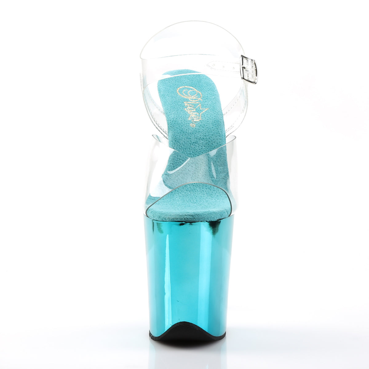 FLAMINGO-808 8" Heel, 4" PF Ankle Strap Sandal w/Chrome Plated Bottom