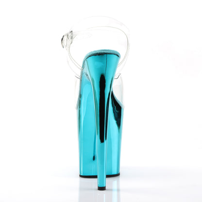 FLAMINGO-808 8" Heel, 4" PF Ankle Strap Sandal w/Chrome Plated Bottom