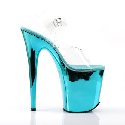 FLAMINGO-808 8" Heel, 4" PF Ankle Strap Sandal w/Chrome Plated Bottom