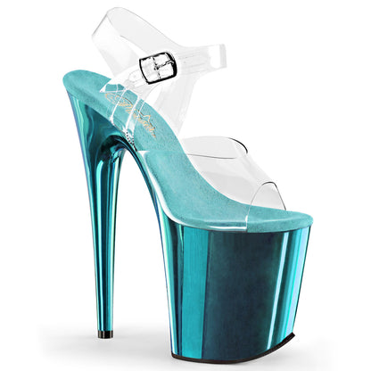 FLAMINGO-808 8" Heel, 4" PF Ankle Strap Sandal w/Chrome Plated Bottom