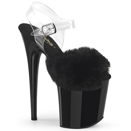 FLAMINGO-808FUR 8" Heel, 4" PF Ankle Strap Sandal w/ Fur Upper