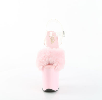 FLAMINGO-808FUR 8" Heel, 4" PF Ankle Strap Sandal w/ Fur Upper