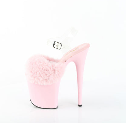FLAMINGO-808FUR 8" Heel, 4" PF Ankle Strap Sandal w/ Fur Upper