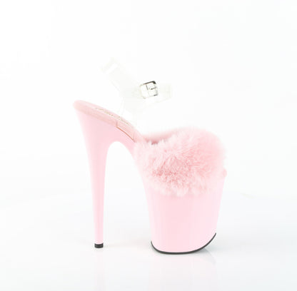 FLAMINGO-808FUR 8" Heel, 4" PF Ankle Strap Sandal w/ Fur Upper