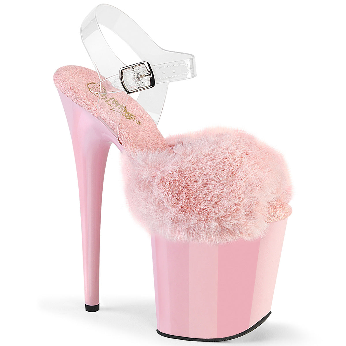FLAMINGO-808FUR 8" Heel, 4" PF Ankle Strap Sandal w/ Fur Upper