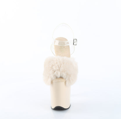 FLAMINGO-808FUR 8" Heel, 4" PF Ankle Strap Sandal w/ Fur Upper