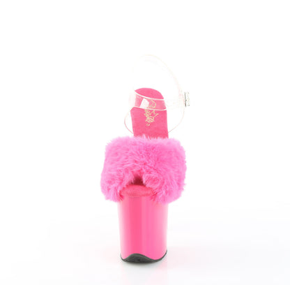 FLAMINGO-808FUR 8" Heel, 4" PF Ankle Strap Sandal w/ Fur Upper
