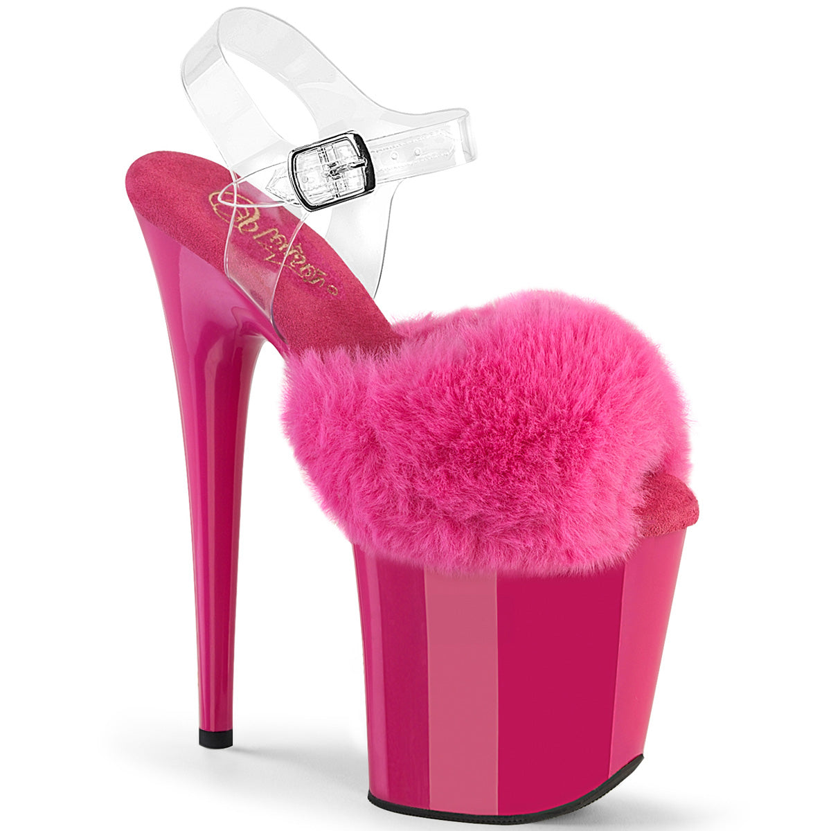 FLAMINGO-808FUR 8" Heel, 4" PF Ankle Strap Sandal w/ Fur Upper