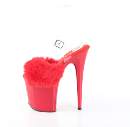 FLAMINGO-808FUR 8" Heel, 4" PF Ankle Strap Sandal w/ Fur Upper