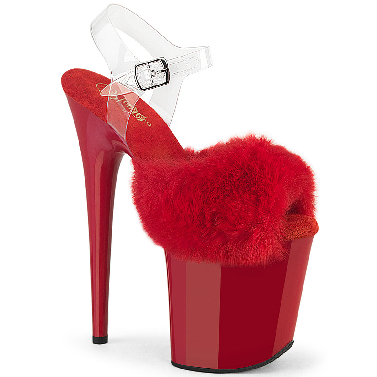 FLAMINGO-808FUR 8" Heel, 4" PF Ankle Strap Sandal w/ Fur Upper