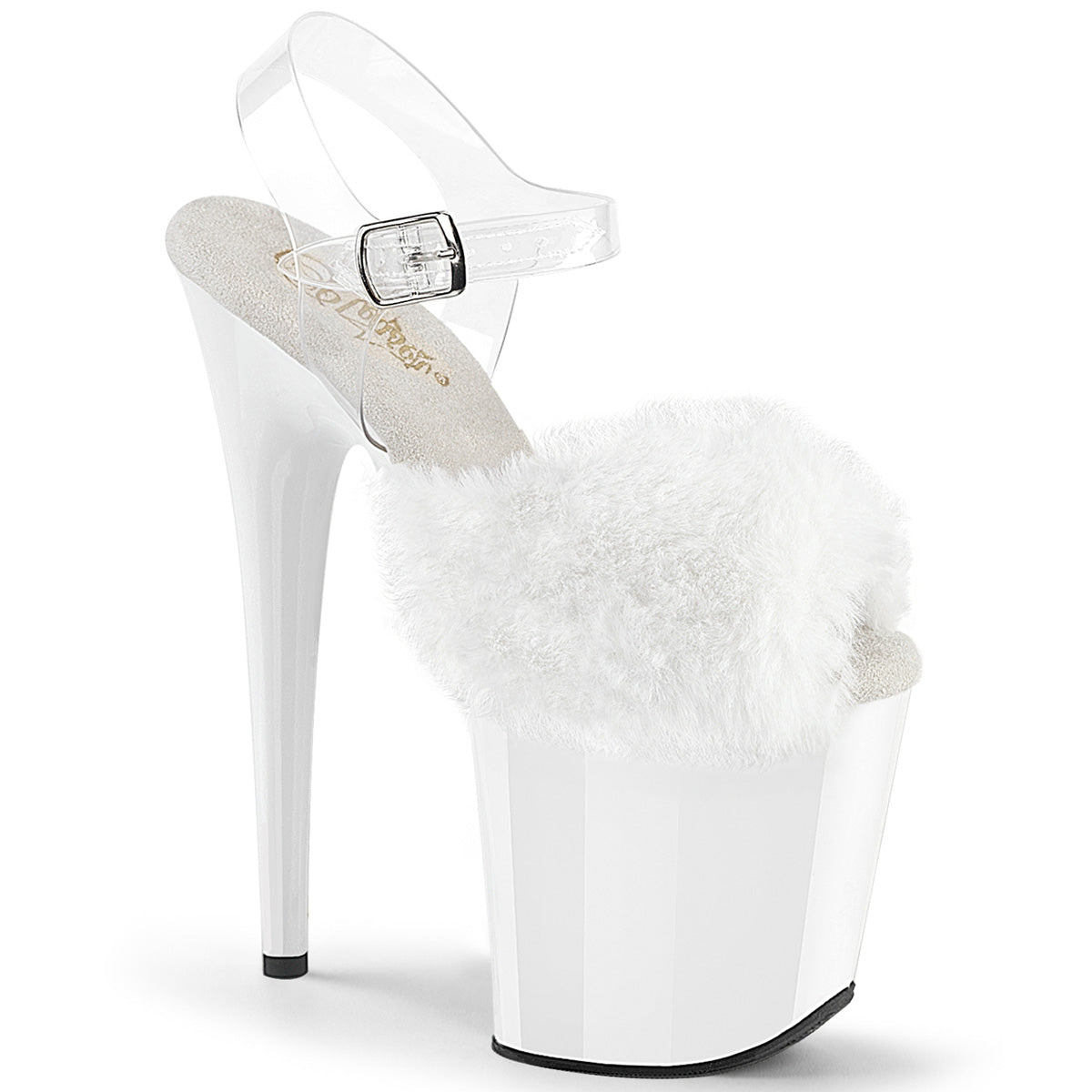 FLAMINGO-808FUR 8" Heel, 4" PF Ankle Strap Sandal w/ Fur Upper