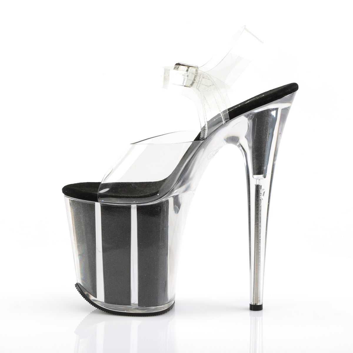 FLAMINGO-808G 8" Heel, 4" PF Ankle Strap Sandal w/ Glitter Inserts