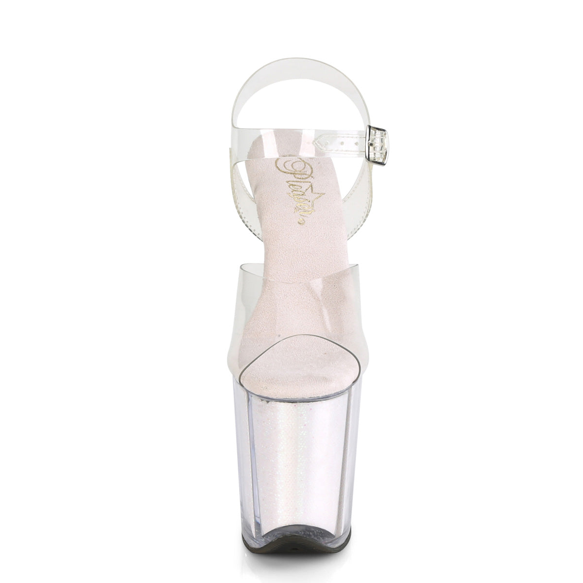 FLAMINGO-808G 8" Heel, 4" PF Ankle Strap Sandal w/ Glitter Inserts
