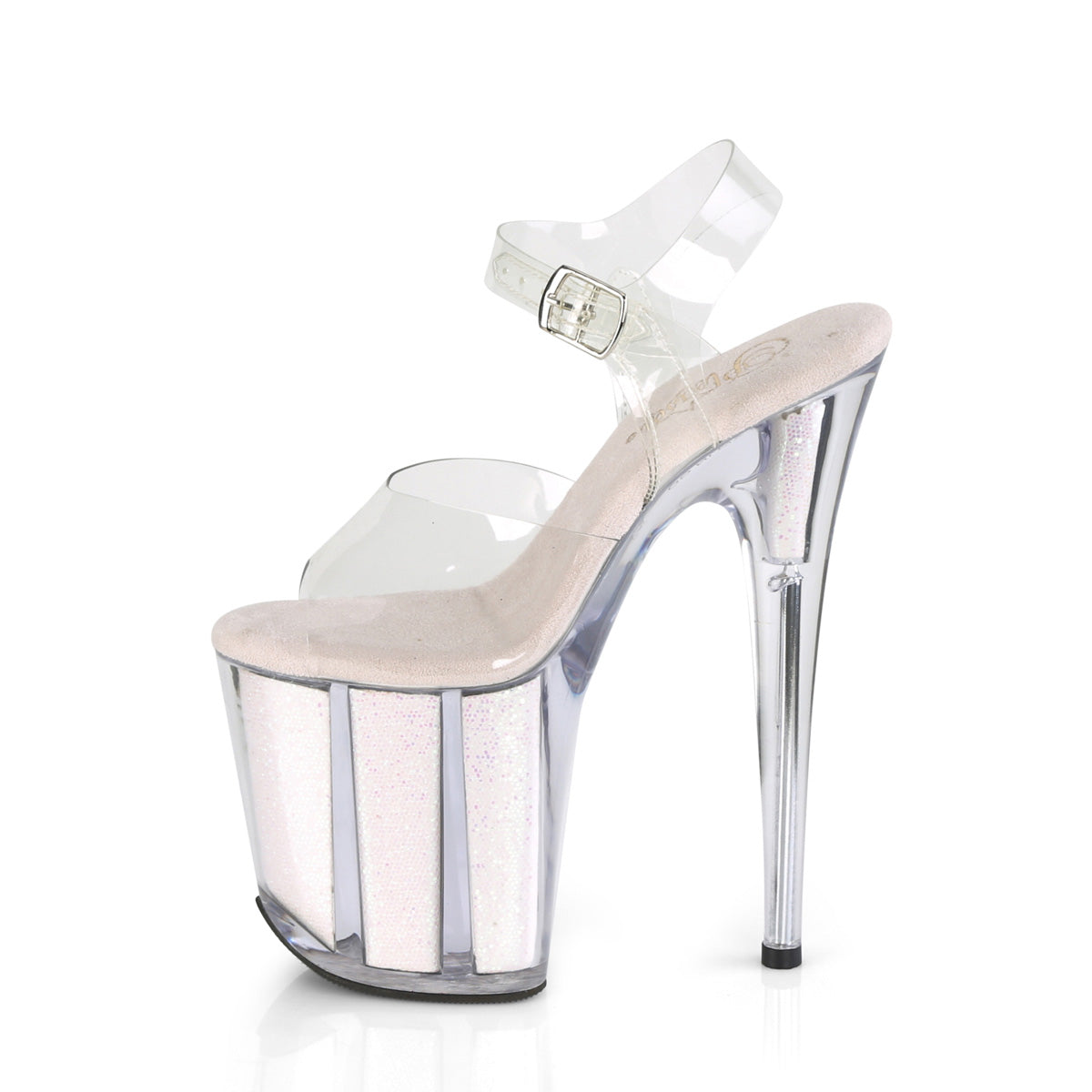 FLAMINGO-808G 8" Heel, 4" PF Ankle Strap Sandal w/ Glitter Inserts