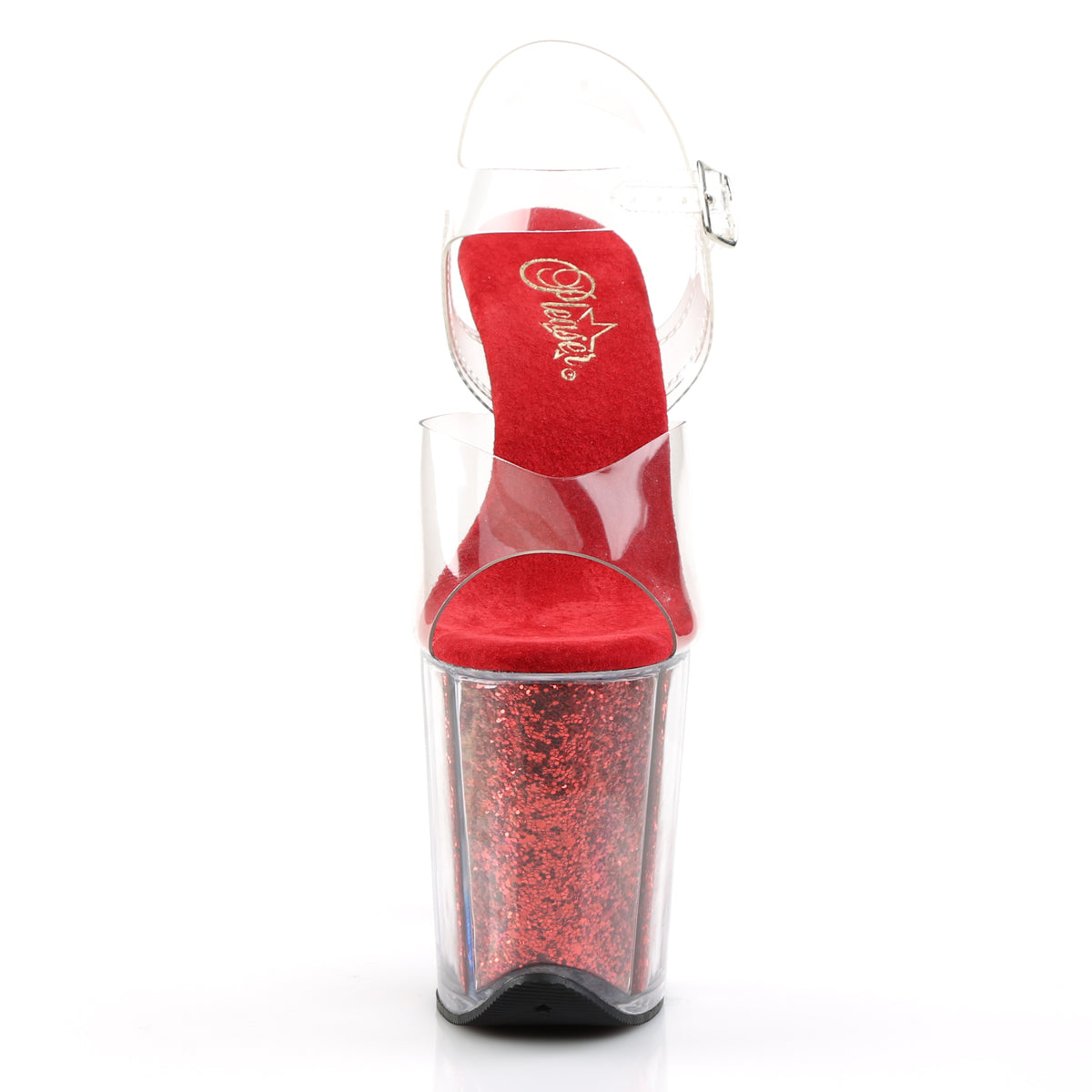 FLAMINGO-808G 8" Heel, 4" PF Ankle Strap Sandal w/Glitter Insert