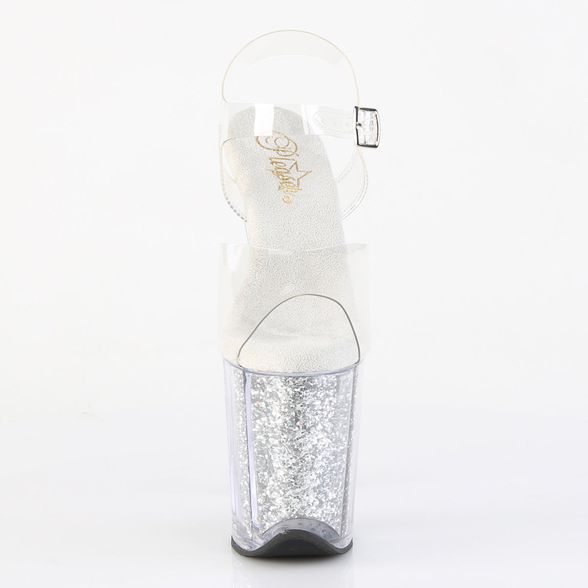 FLAMINGO-808G 8" Heel, 4" PF Ankle Strap Sandal w/ Glitter Inserts