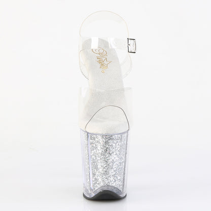 FLAMINGO-808G 8" Heel, 4" PF Ankle Strap Sandal w/ Glitter Inserts