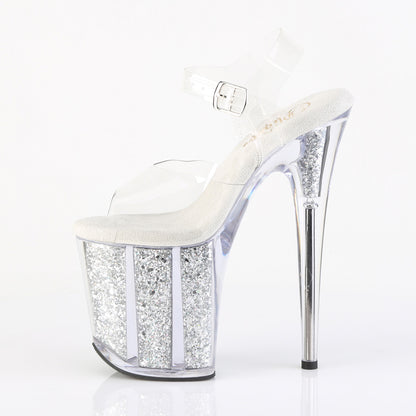 FLAMINGO-808G 8" Heel, 4" PF Ankle Strap Sandal w/ Glitter Inserts