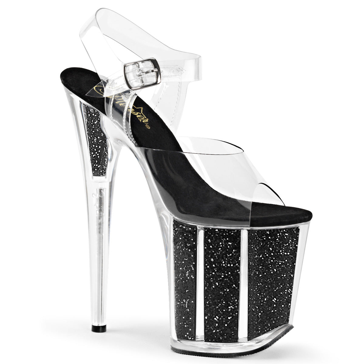 FLAMINGO-808G 8" Heel, 4" PF Ankle Strap Sandal w/ Glitter Inserts
