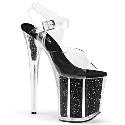 FLAMINGO-808G 8" Heel, 4" PF Ankle Strap Sandal w/ Glitter Inserts