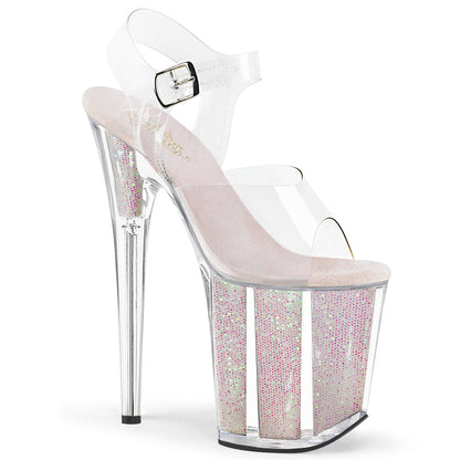 FLAMINGO-808G 8" Heel, 4" PF Ankle Strap Sandal w/ Glitter Inserts