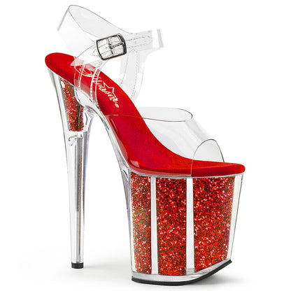 FLAMINGO-808G 8" Heel, 4" PF Ankle Strap Sandal w/Glitter Insert