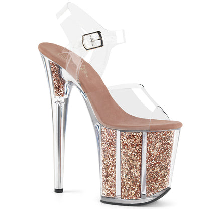 FLAMINGO-808G 8" Heel, 4" PF Ankle Strap Sandal w/Glitter Insert