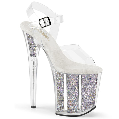 FLAMINGO-808G 8" Heel, 4" PF Ankle Strap Sandal w/ Glitter Inserts