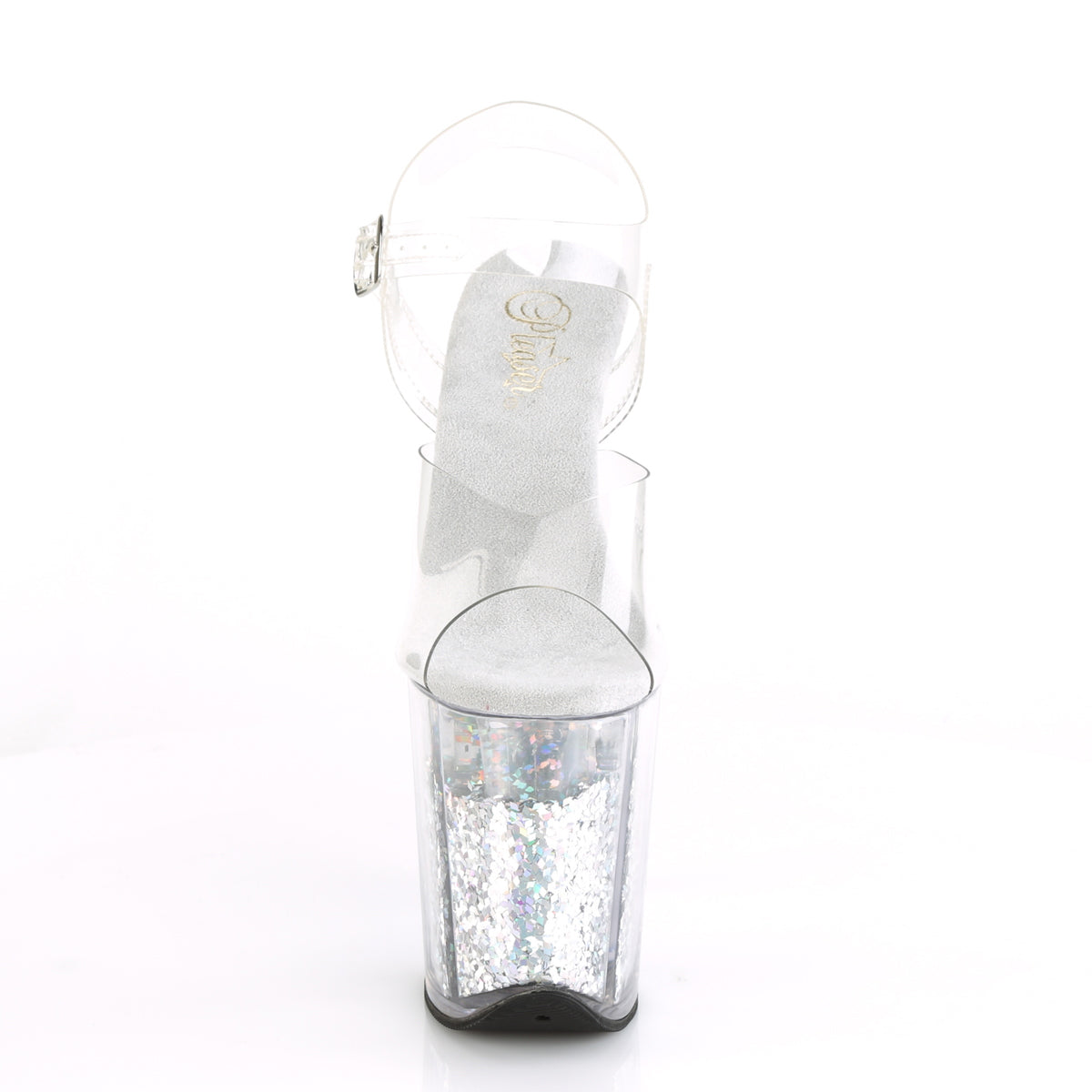 FLAMINGO-808GF 8" Heel, 4" Glitter Filled PF Ankle Strap Sandal