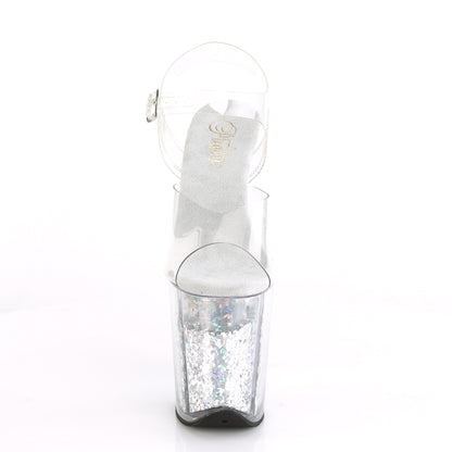 FLAMINGO-808GF 8" Heel, 4" Glitter Filled PF Ankle Strap Sandal
