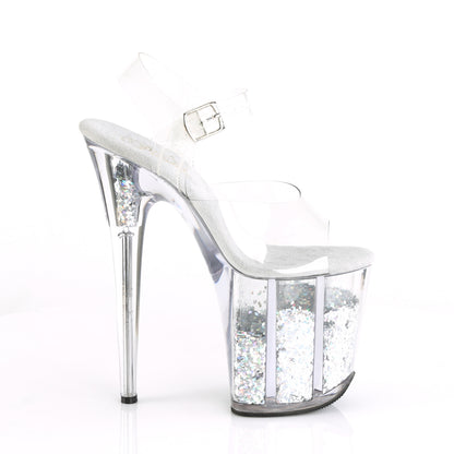FLAMINGO-808GF 8" Heel, 4" Glitter Filled PF Ankle Strap Sandal
