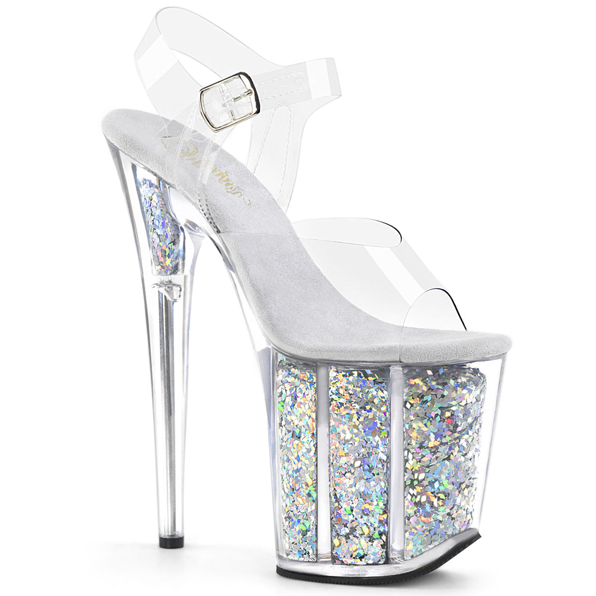 FLAMINGO-808GF 8" Heel, 4" Glitter Filled PF Ankle Strap Sandal