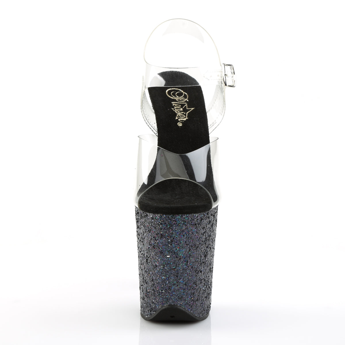 FLAMINGO-808LG 8" Heel, 4" PF Ankle Strap Sandal w/Holographic Glitter Cov