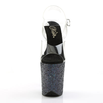 FLAMINGO-808LG 8" Heel, 4" PF Ankle Strap Sandal w/Holographic Glitter Cov