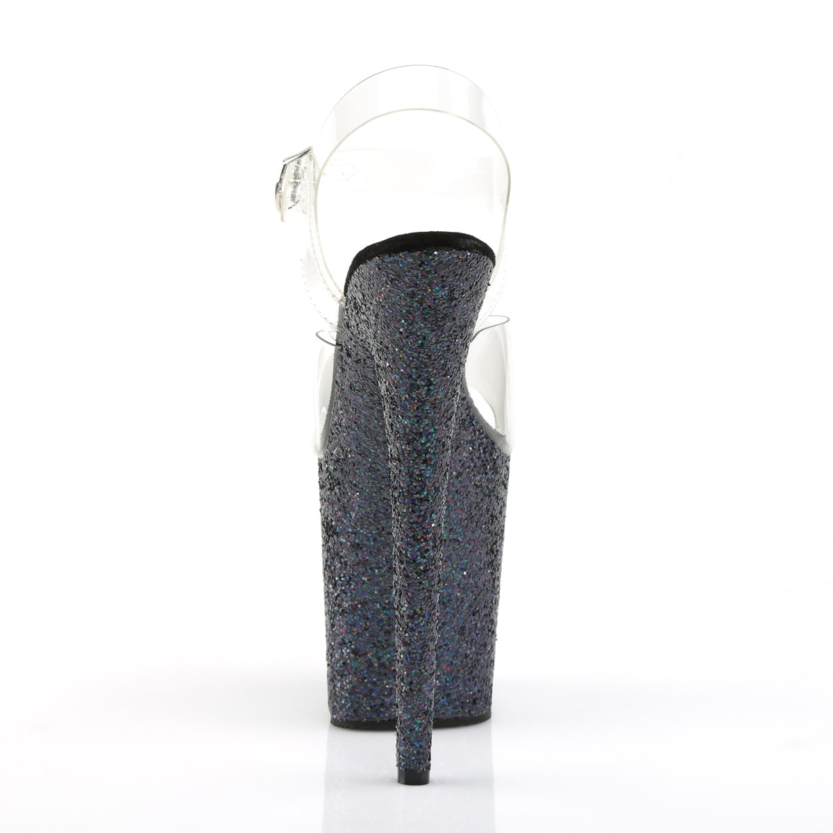 FLAMINGO-808LG 8" Heel, 4" PF Ankle Strap Sandal w/Holographic Glitter Cov