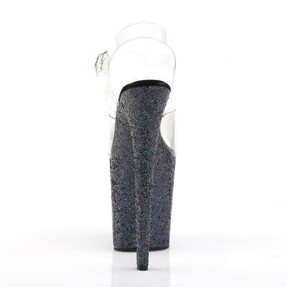 FLAMINGO-808LG 8" Heel, 4" PF Ankle Strap Sandal w/Holographic Glitter Cov