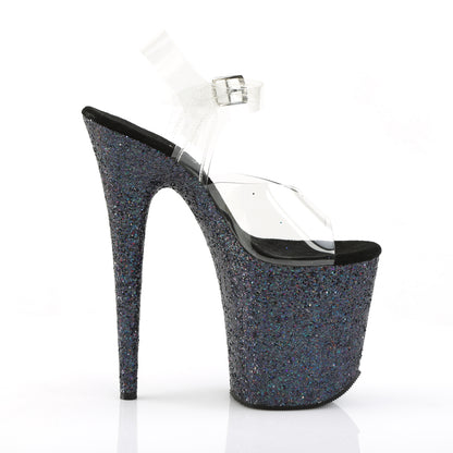 FLAMINGO-808LG 8" Heel, 4" PF Ankle Strap Sandal w/Holographic Glitter Cov