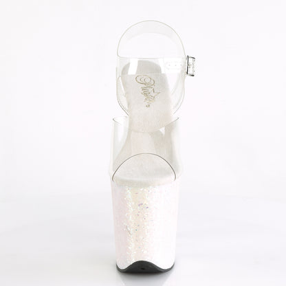 FLAMINGO-808LG 8" Heel, 4" PF Ankle Strap Sandal w/Holographic Glitter Cov